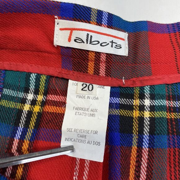 Vintage Talbots 100% Wool Red Plaid Pleated Midi Skirt Womens 20 (34"Waist) USA - Picture 4 of 9